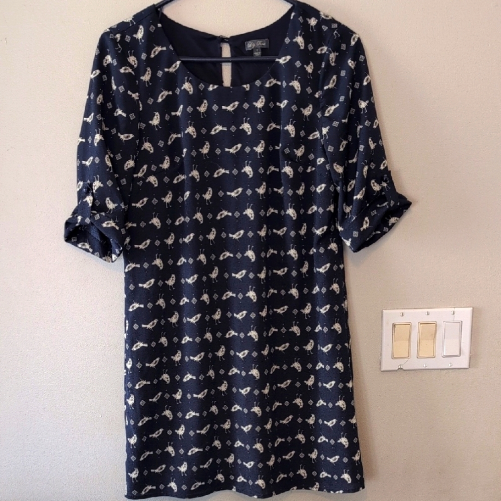 Navy dress with birds